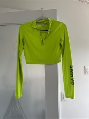 Sommer Ray Neon Lime Long-Sleeve Crop Top with Ring Zipper